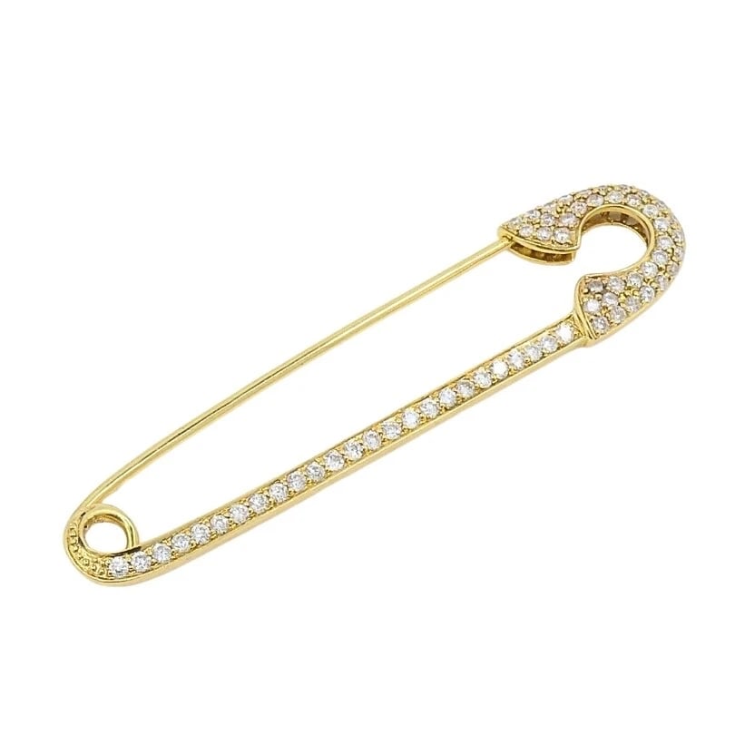 18k Gold Diamond Safety Pin Brooch: Title: 18k Gold Diamond Safety Pin Brooch Description: Product details: DESNER: nknown CRCA: Late 20th Century MATERALS: 18k old EMSTONE: Diamond WEHT: 5 rams MEASREMENTS: 1/2” x 1