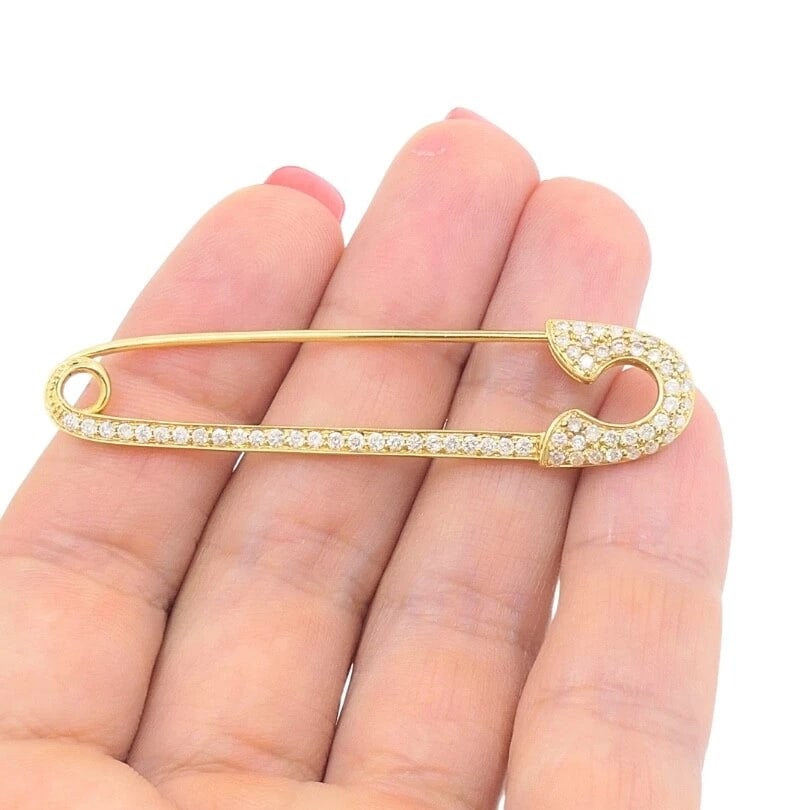 18k Gold Diamond Safety Pin Brooch - 3