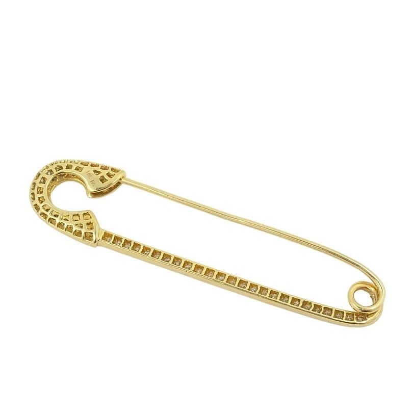 18k Gold Diamond Safety Pin Brooch - 6