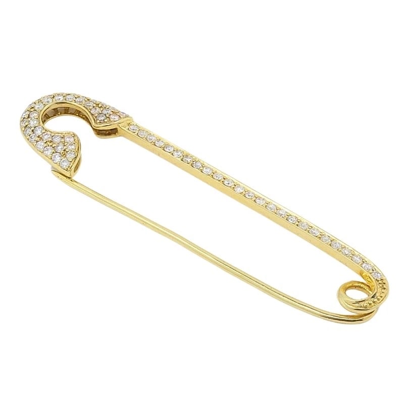 18k Gold Diamond Safety Pin Brooch - 7