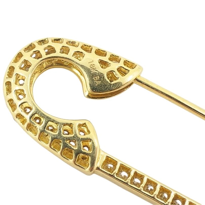 18k Gold Diamond Safety Pin Brooch - 8