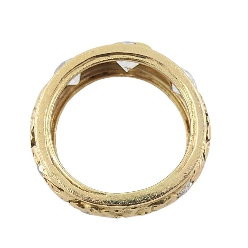 Vintage Diamond Band 14k Gold Leaf Motif Ring - 9