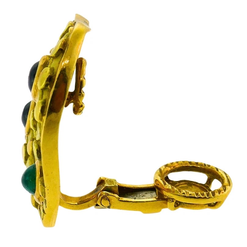 Vintage French EARRINGS 18k Gold Emerald Sapphire France Clip-On Esate Jewelry - 5