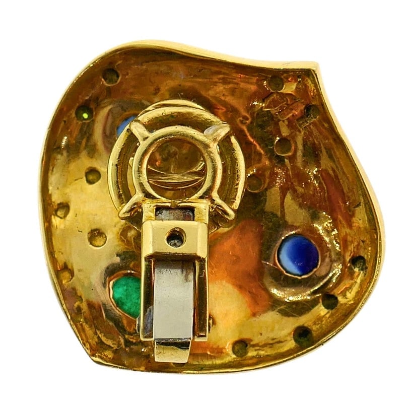 Vintage French EARRINGS 18k Gold Emerald Sapphire France Clip-On Esate Jewelry - 7