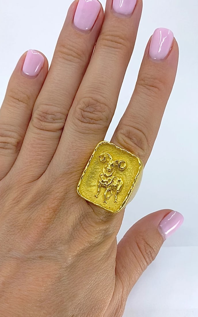 Boris Lebeau 22k Gold Signet Ring Aries Zodiac Sign - 2