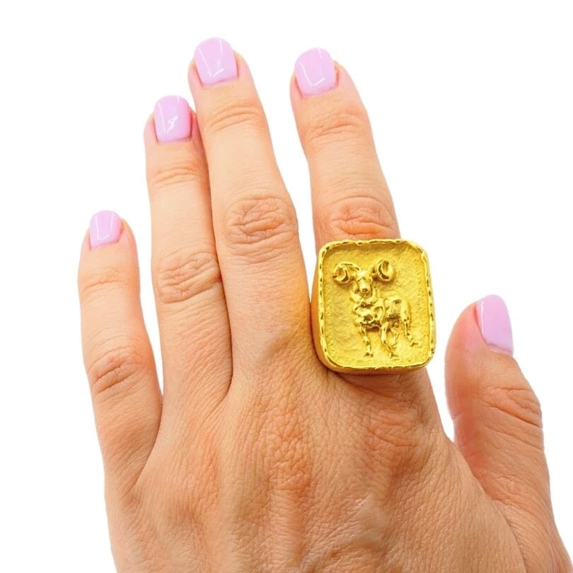 Boris Lebeau 22k Gold Signet Ring Aries Zodiac Sign - 3