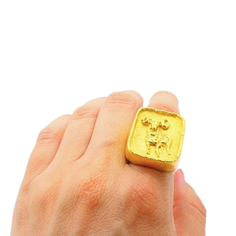 Boris Lebeau 22k Gold Signet Ring Aries Zodiac Sign - 4