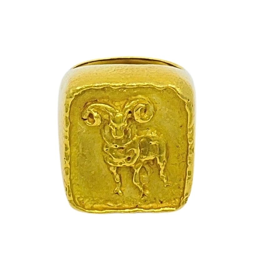 Boris Lebeau 22k Gold Signet Ring Aries Zodiac Sign - 8