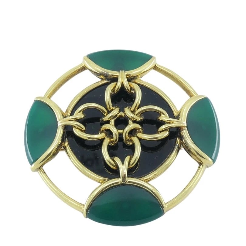Vintage Tiffany & Co. Brooch Chrysoprase 18k Gold Onyx - 7