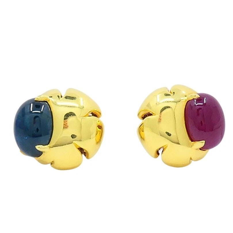 Seaman Schepps Earrings 18k Gold Gemstone: Title: Seaman Schepps Earrings 18k Gold Gemstone Description: Product details: DESNER: Seaman Schepps CRCA: Late 20th Century MATERALS: 18k old EMSTONE: Ruby, Sapphire WEHT: 29.1 rams 