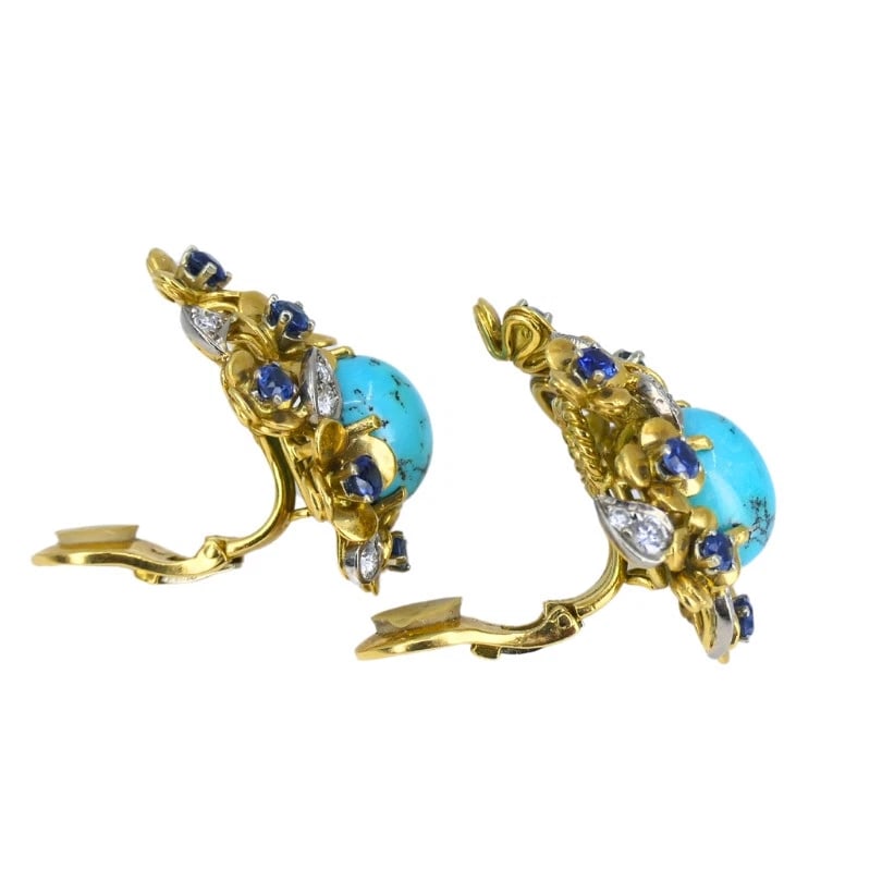 Kern JEWELRY SET Turquoise Cabochon Sapphire Diamond Estate Jewelry - 11