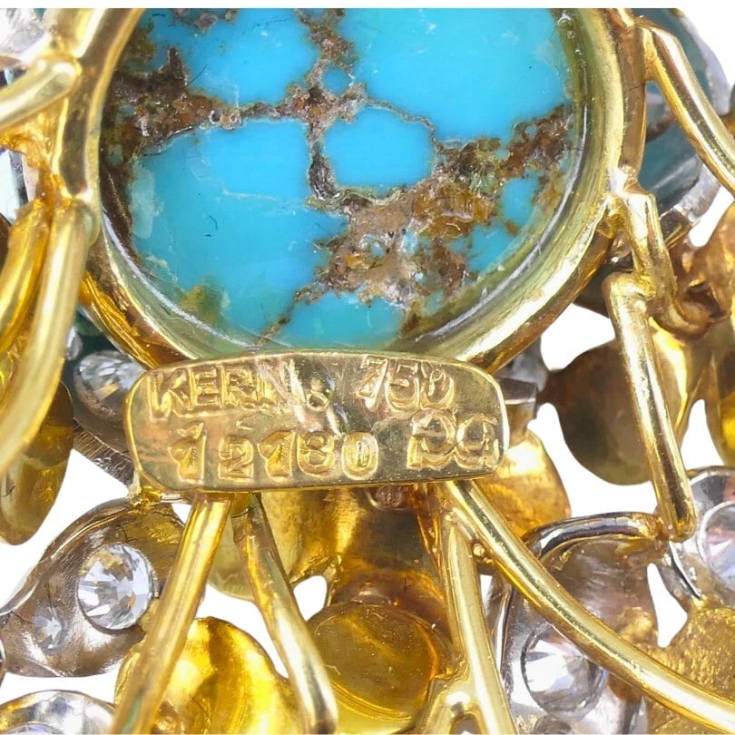 Kern JEWELRY SET Turquoise Cabochon Sapphire Diamond Estate Jewelry - 4