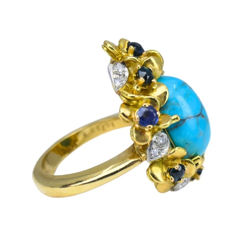 Kern JEWELRY SET Turquoise Cabochon Sapphire Diamond Estate Jewelry - 6