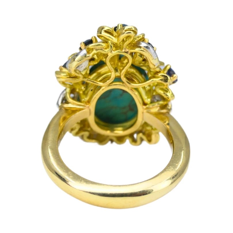 Kern JEWELRY SET Turquoise Cabochon Sapphire Diamond Estate Jewelry - 7