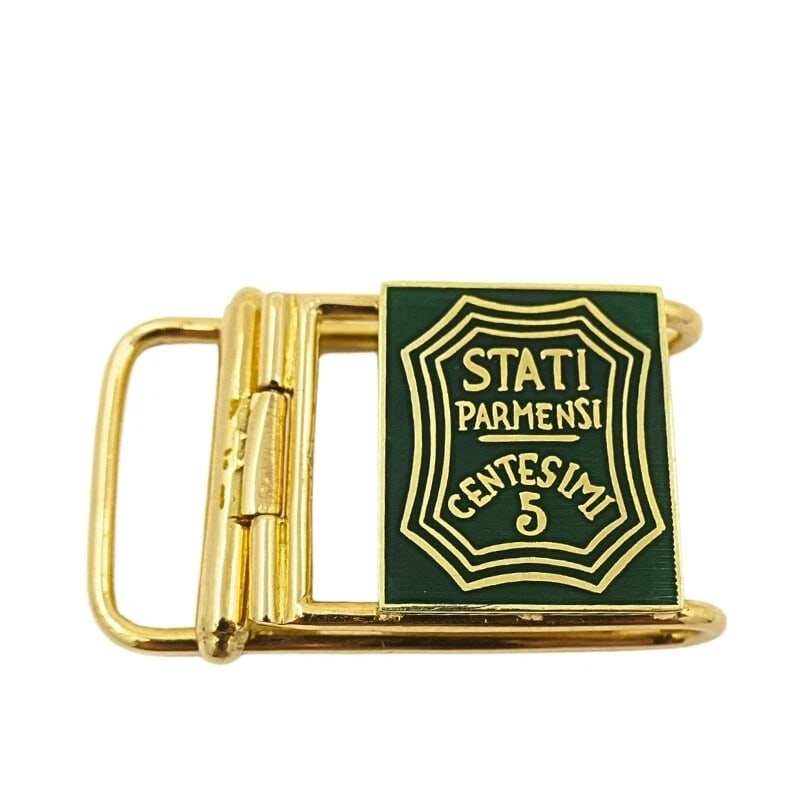 Vintage Belt Buckle Pendant 14k Gold Green Enamel - 4