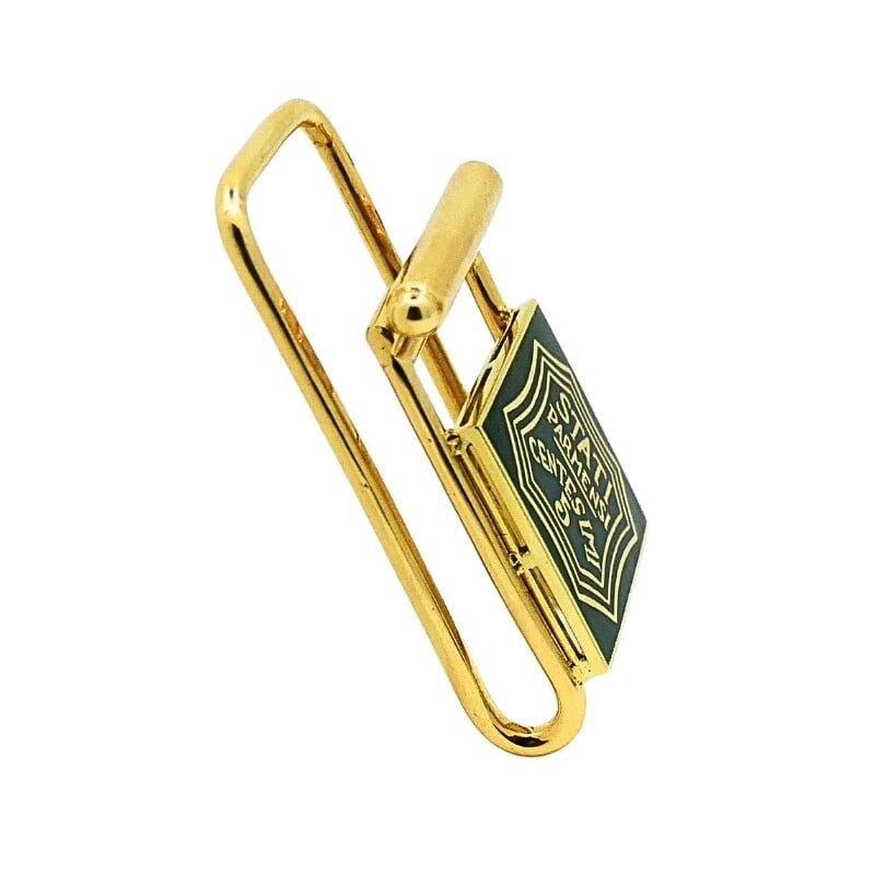 Vintage Belt Buckle Pendant 14k Gold Green Enamel - 5