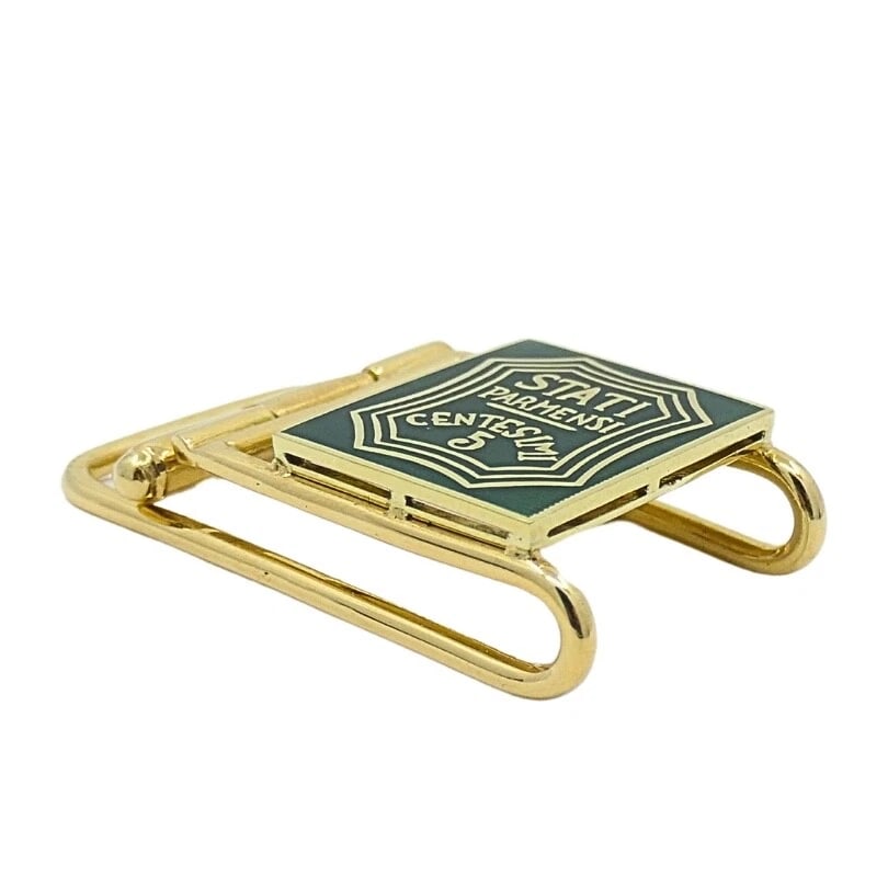 Vintage Belt Buckle Pendant 14k Gold Green Enamel - 7