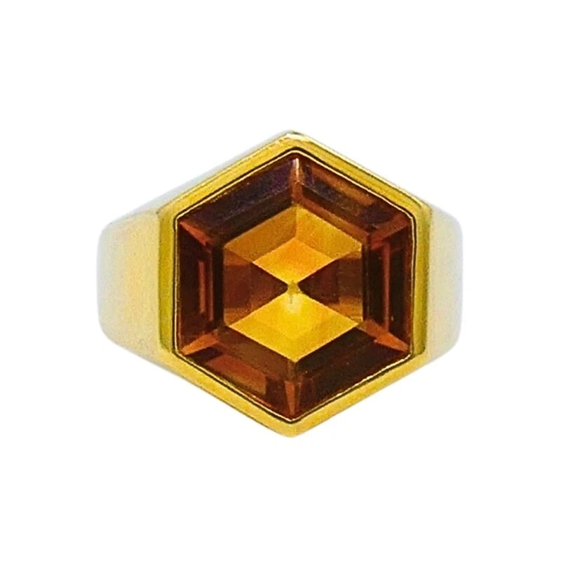 Paloma Picasso Tiffany & Co. 18k Gold Citrine Ring: Title: Paloma Picasso Tiffany & Co. 18k Gold Citrine Ring Description: Product details: DESNER: Paloma Picasso for Tiffany & Co. CRCA: 1982 MATERALS: 18k old EMSTONE: Citrine WEHT: 11 rams MEASREMENTS