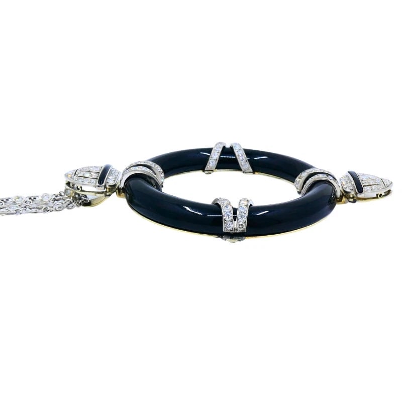 Art Deco Platinum Onyx PENDANT on Modern Gold Diamond Necklace NECKLACE - 6