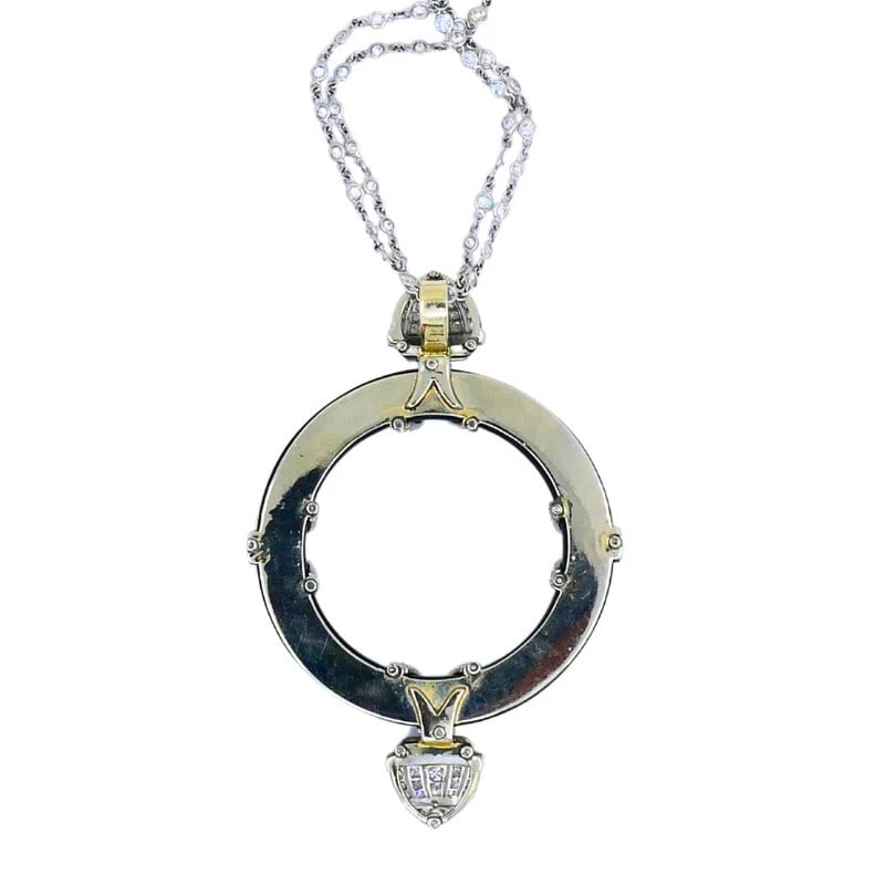 Art Deco Platinum Onyx PENDANT on Modern Gold Diamond Necklace NECKLACE - 7