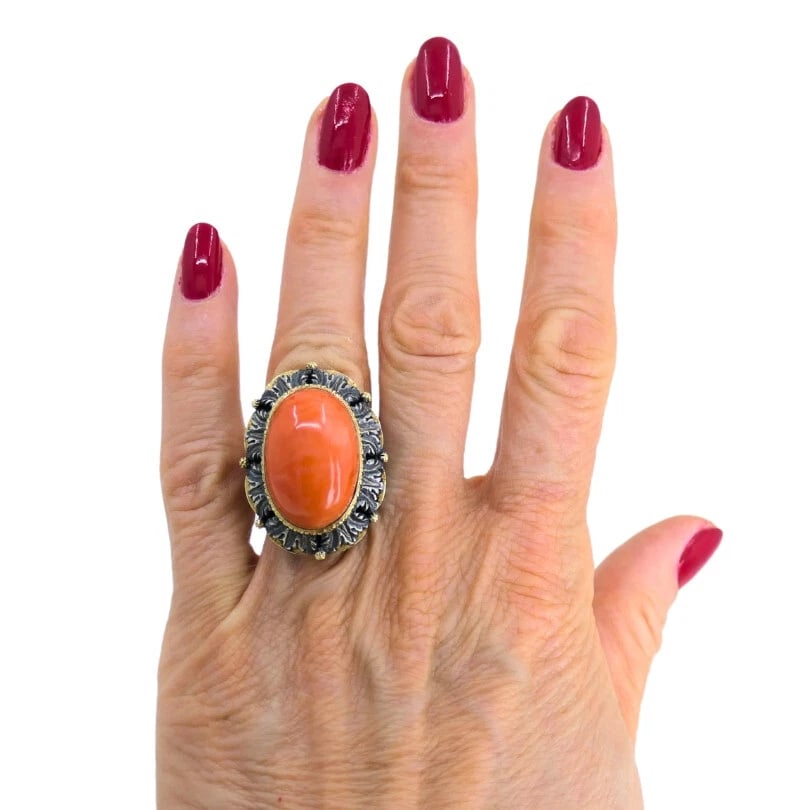 Mario Buccellati RING Vintage Coral Silver Gold Estate Jewelry - 11