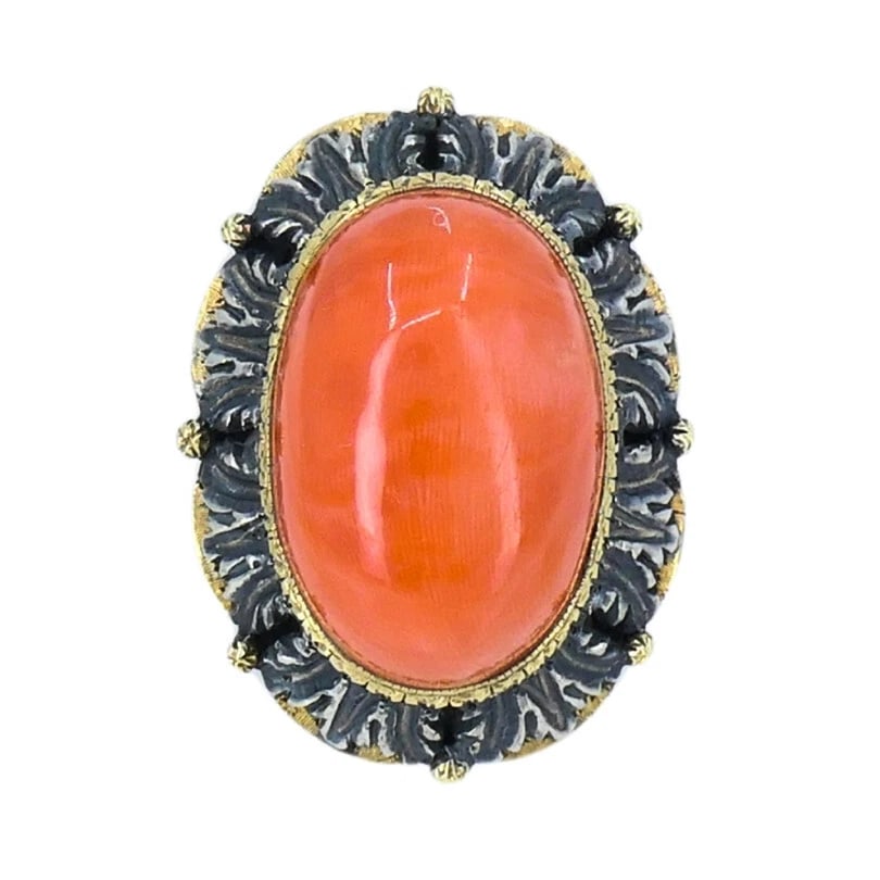 Mario Buccellati RING Vintage Coral Silver Gold Estate Jewelry - 5