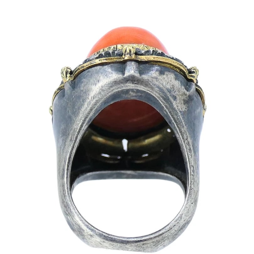 Mario Buccellati RING Vintage Coral Silver Gold Estate Jewelry - 8