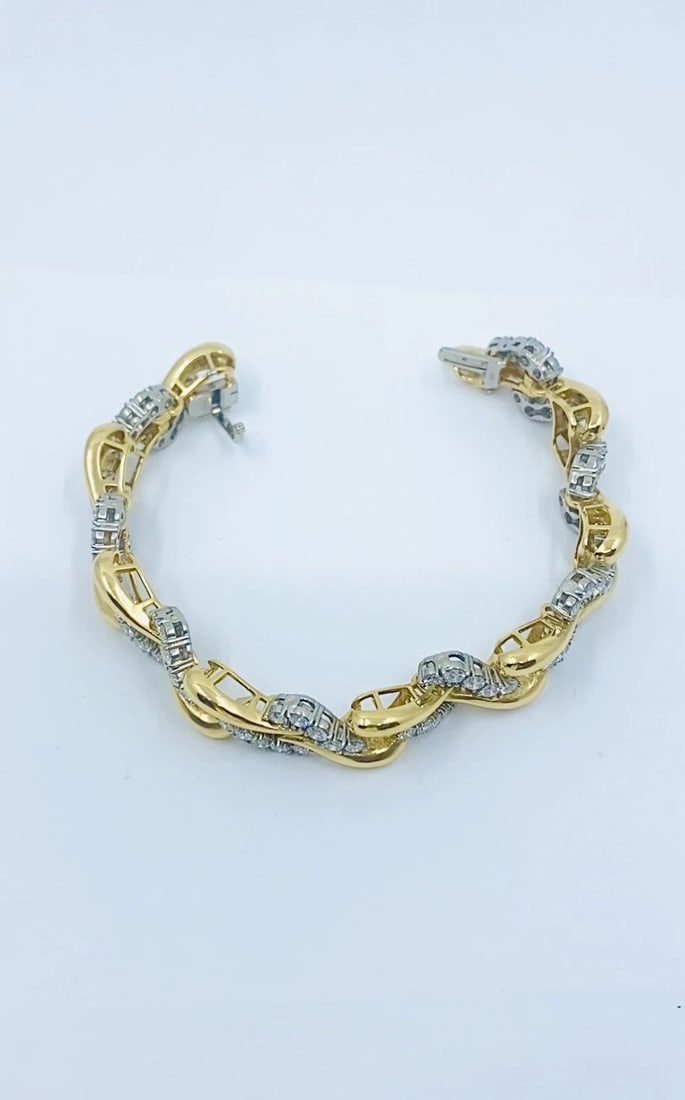 Vintage French Platinum & 18k Gold Diamond Bracelet - 2