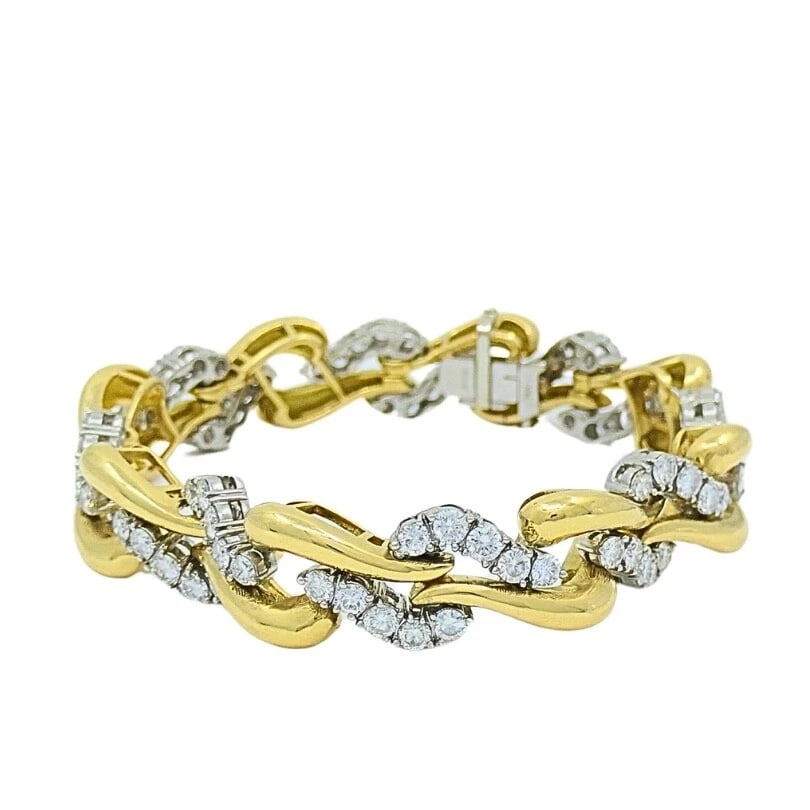 Vintage French Platinum & 18k Gold Diamond Bracelet - 6