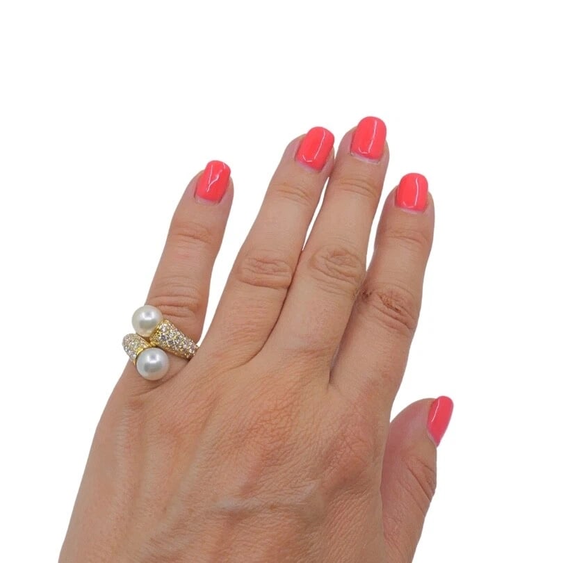 Van Cleef & Arpels Toi Et Moi 18k Gold Pearl Diamond Ring - 3