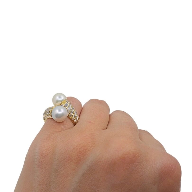 Van Cleef & Arpels Toi Et Moi 18k Gold Pearl Diamond Ring - 4
