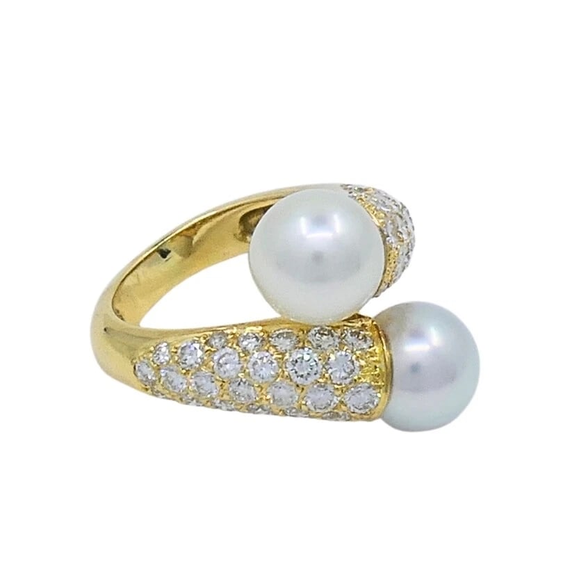 Van Cleef & Arpels Toi Et Moi 18k Gold Pearl Diamond Ring - 5