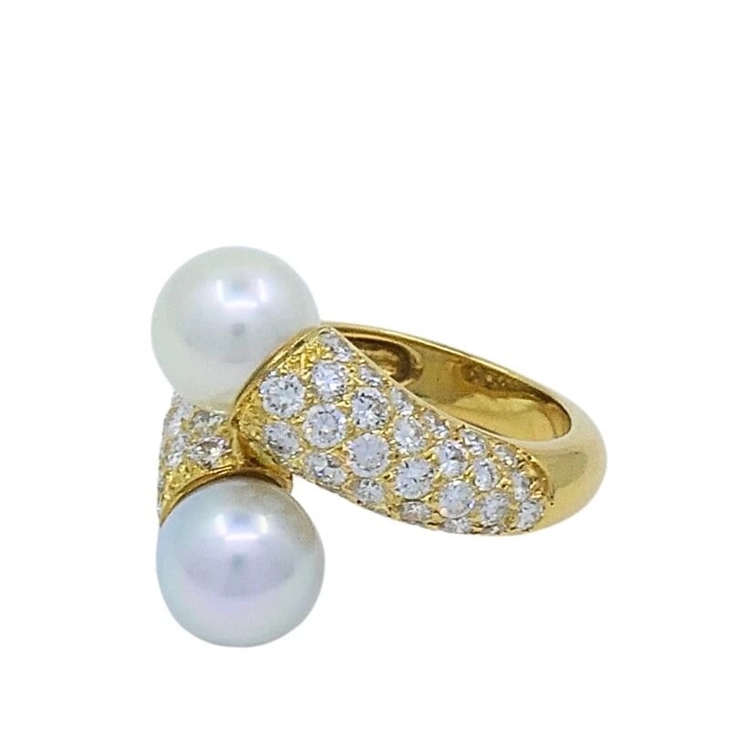 Van Cleef & Arpels Toi Et Moi 18k Gold Pearl Diamond Ring - 6