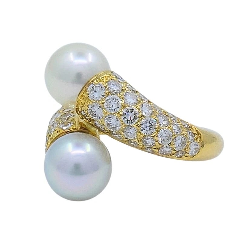 Van Cleef & Arpels Toi Et Moi 18k Gold Pearl Diamond Ring - 8