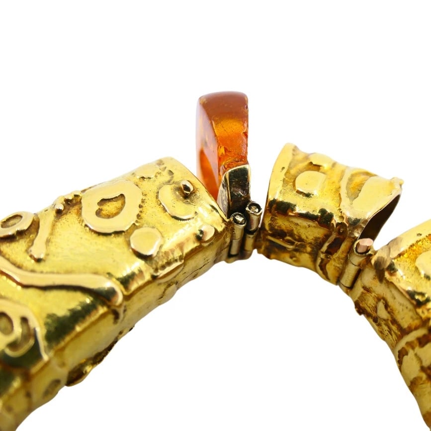 Vintage Artisan 14k Amber and Gold Necklace - 10