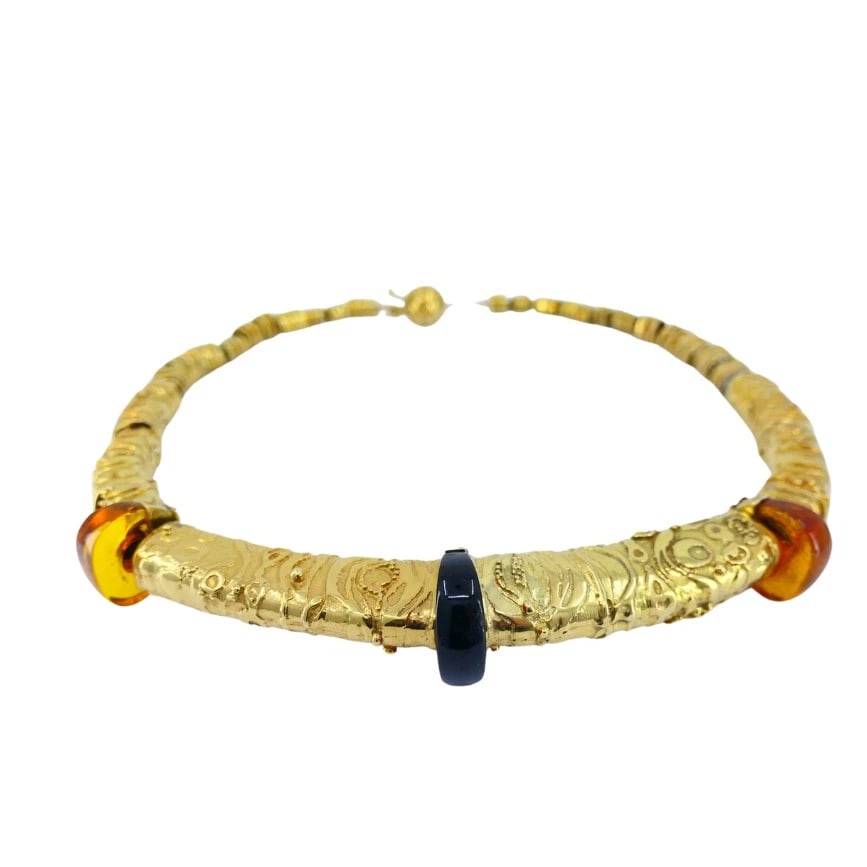 Vintage Artisan 14k Amber and Gold Necklace - 3