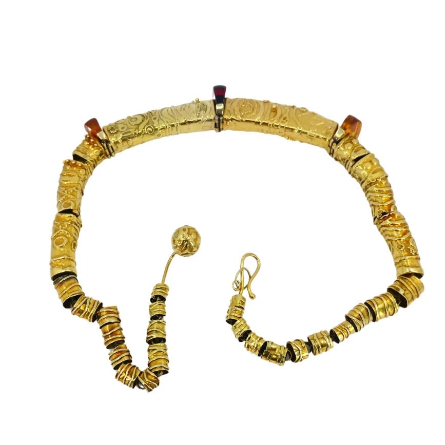 Vintage Artisan 14k Amber and Gold Necklace - 6