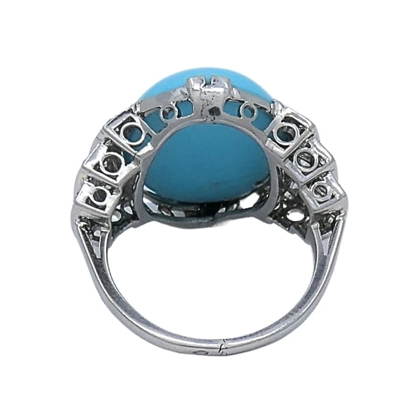 French Turquoise Ring Diamond 18k White Gold - 6