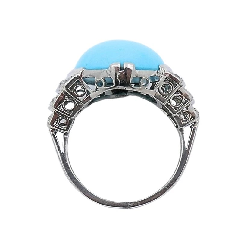 French Turquoise Ring Diamond 18k White Gold - 8