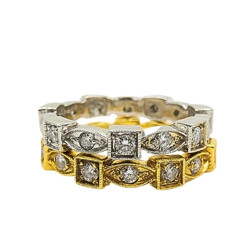Pair of Eternity Rings White and Yellow Gold Diamond (1 of 7)