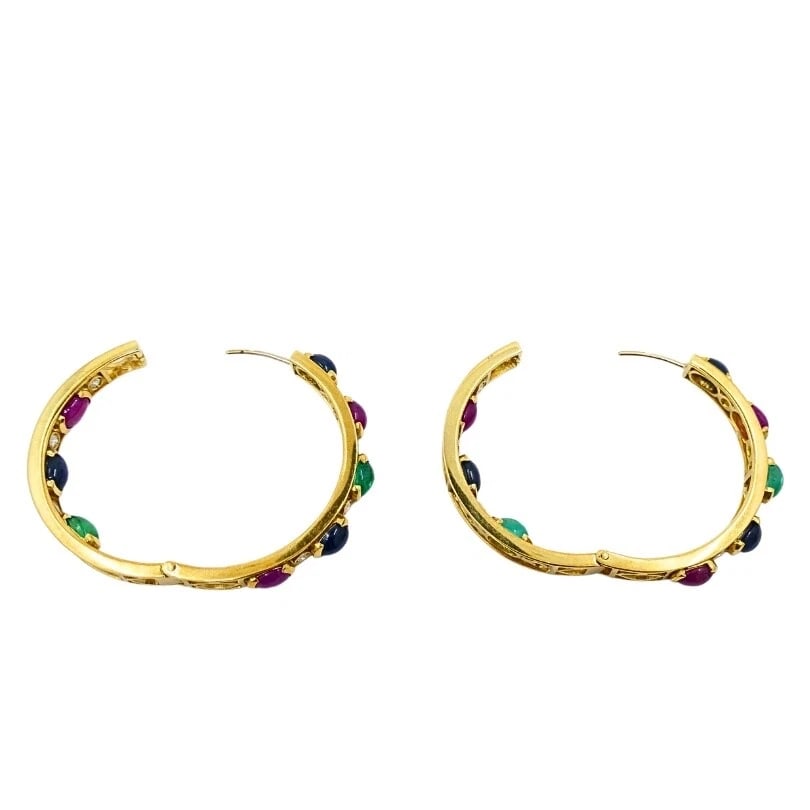 La Perla Hoop Earrings 18k Gold Gemstone Cabochons Diamond - 11
