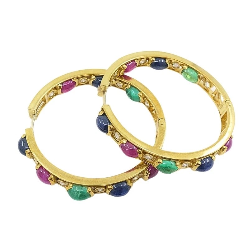 La Perla Hoop Earrings 18k Gold Gemstone Cabochons Diamond - 5