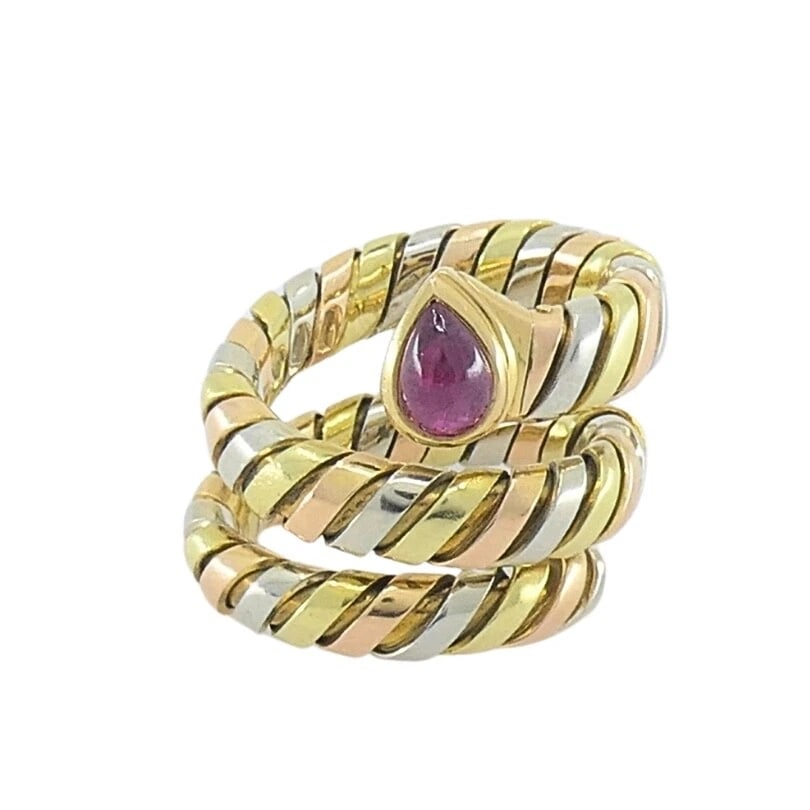 Bvlgari Bulgari Serpenti Tubogas Tricolor 18k Gold Ruby Ring - 7