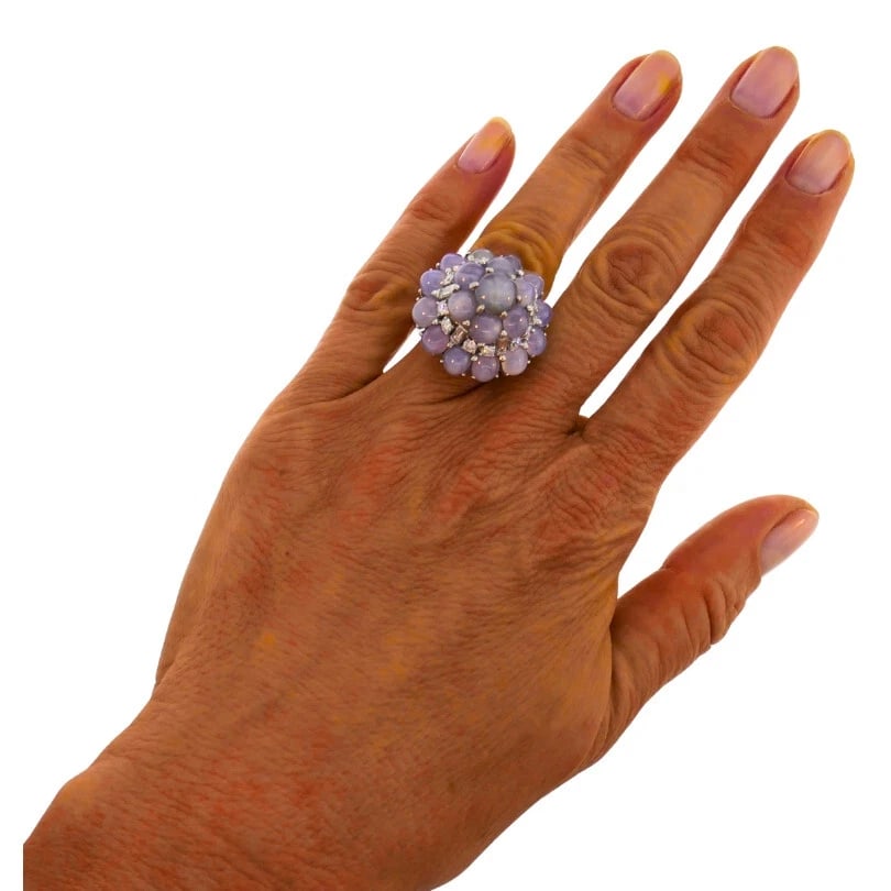 Vintage OSCAR HEYMAN Star Sapphire Diamond Cluster Platinum RING Estate Jewelry - 3