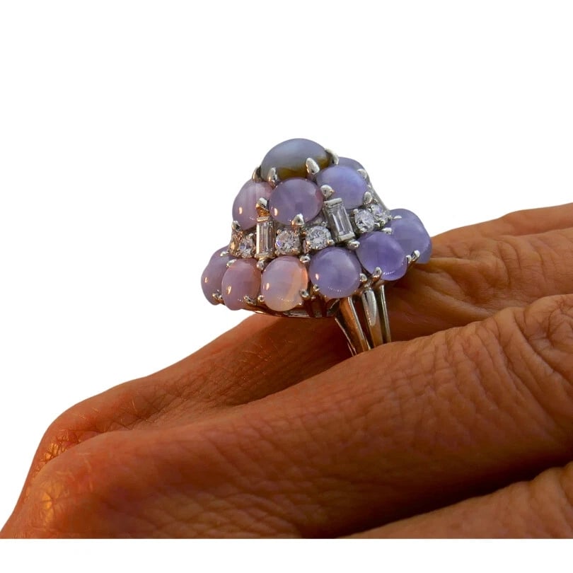 Vintage OSCAR HEYMAN Star Sapphire Diamond Cluster Platinum RING Estate Jewelry - 4