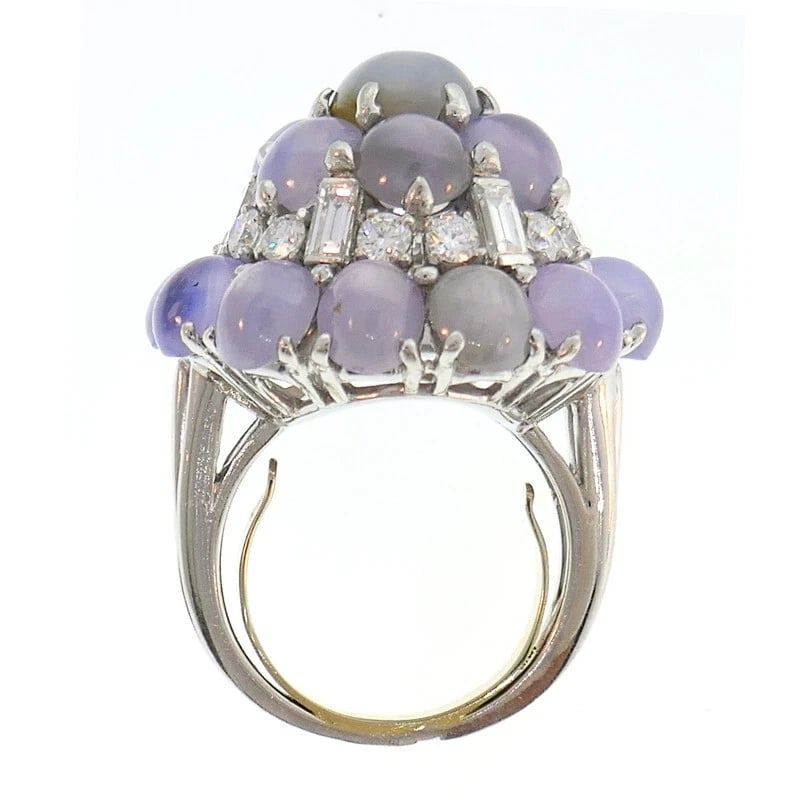 Vintage OSCAR HEYMAN Star Sapphire Diamond Cluster Platinum RING Estate Jewelry - 9