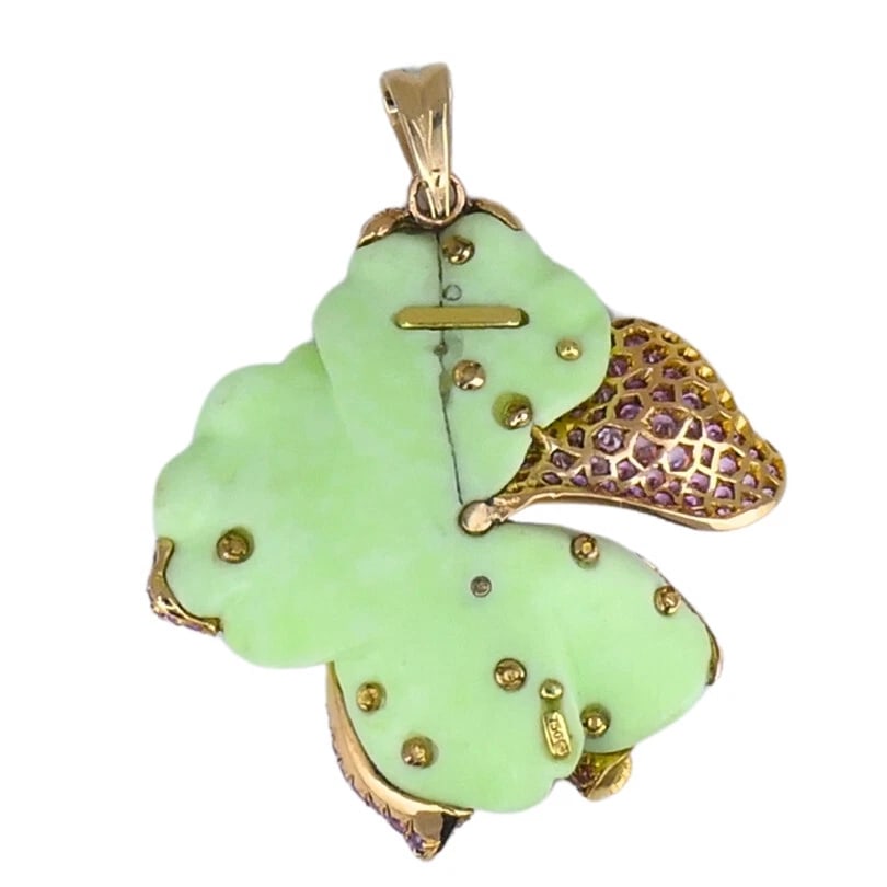 CARVIN FRENCH Chrysoprase Pink Sapphire Pearl Flower PENDANT 18k Gold - 7