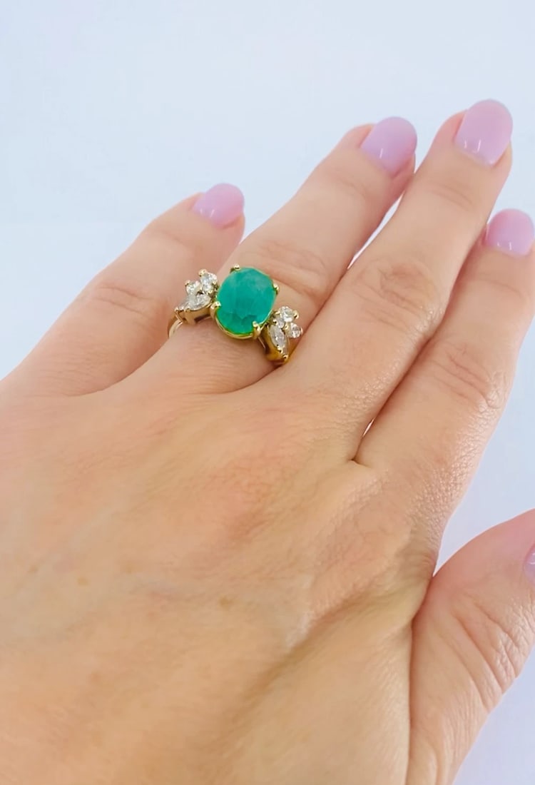Emerald Ring Vintage 14k Gold Diamond - 2
