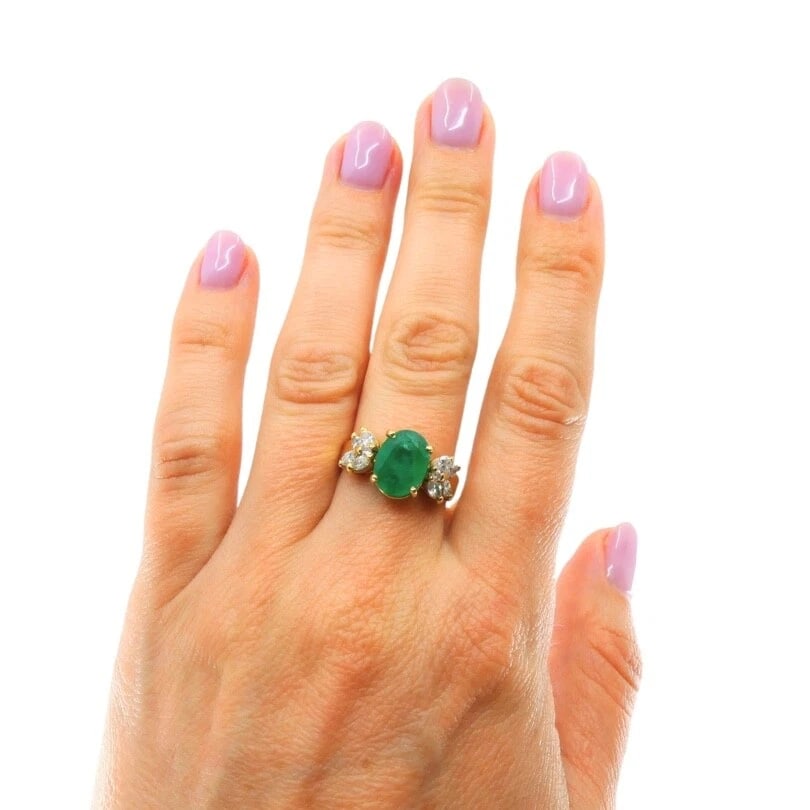 Emerald Ring Vintage 14k Gold Diamond - 3