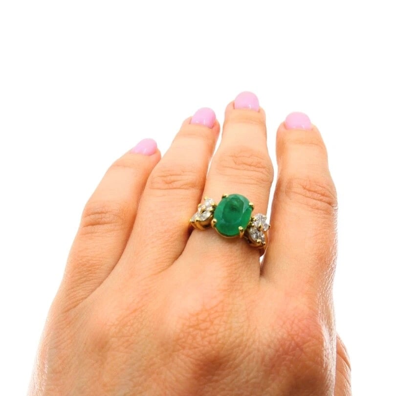 Emerald Ring Vintage 14k Gold Diamond - 4